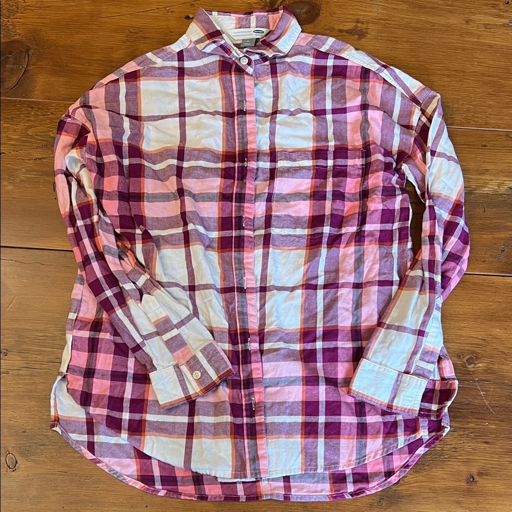 Old Navy Pink and Purple Plaid Button-Down Shirt